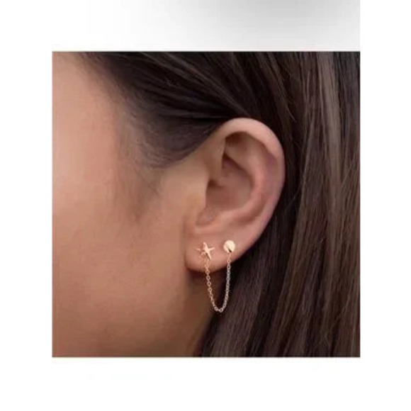 Jewelry - 14k Gold Plated Star Chain Linked Earring Set